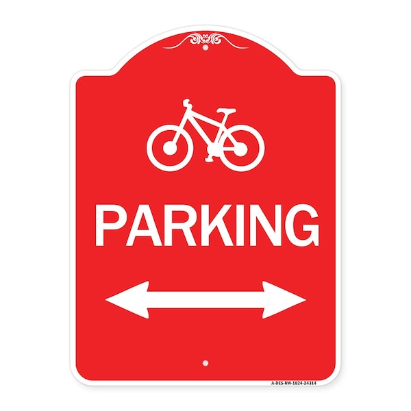 Signmission Bicycle Parking W/ Bidirectional Arrow, Red & White Aluminum Sign, 18" x 24", RW-1824-24314 A-DES-RW-1824-24314 - main